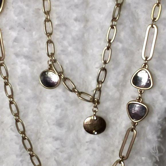 Chico's Two Strand Long Layered Gold Tone Brushed Silver Tone Inset Beads 35" - Picture 2 of 7